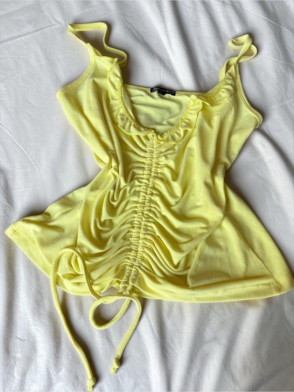 Mandee Yellow Ruched Cami Top Coquette Balletcore Y2K Ruffle Tank Large